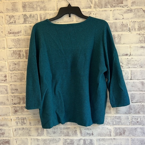 Chico’s Teal Ribbed Knit Raglan 3/4 Sleeve l Pullover Tunic Sweater Top Large 12 - Picture 3 of 8